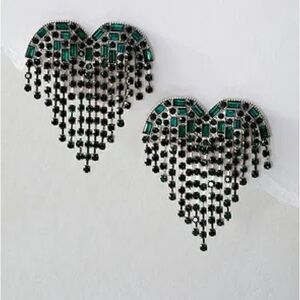 Free People Heart Shaped Green and Black Earrings NWT